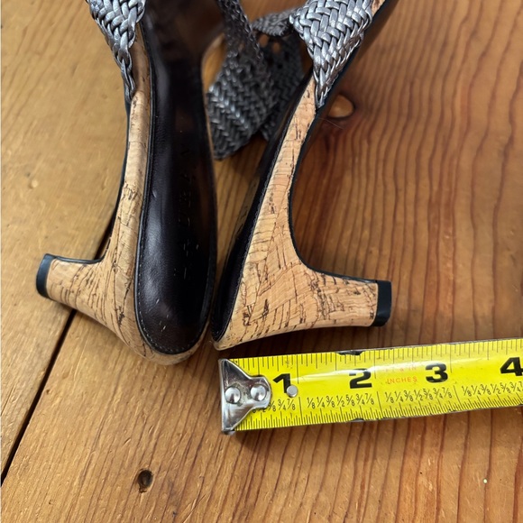 Ralph Lauren Nalena Silver Cork Style Leather Upper SZ 8 B Kitten Heels Thongs - Picture 5 of 8